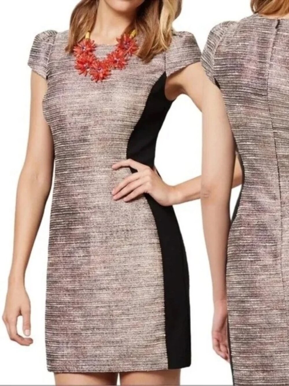 Moulinette Soeurs Shimmery Tweed Shift Dress with Puff Sleeves sz 8